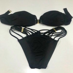 VS Black Strappy Bikini with Gold Hardware